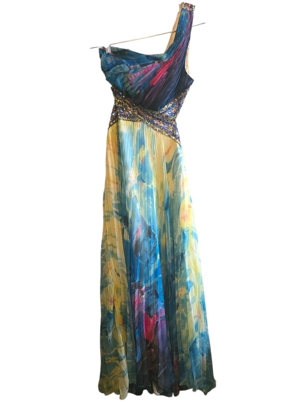 Stunning Camille La Vie One-Shoulder Watercolor Gown